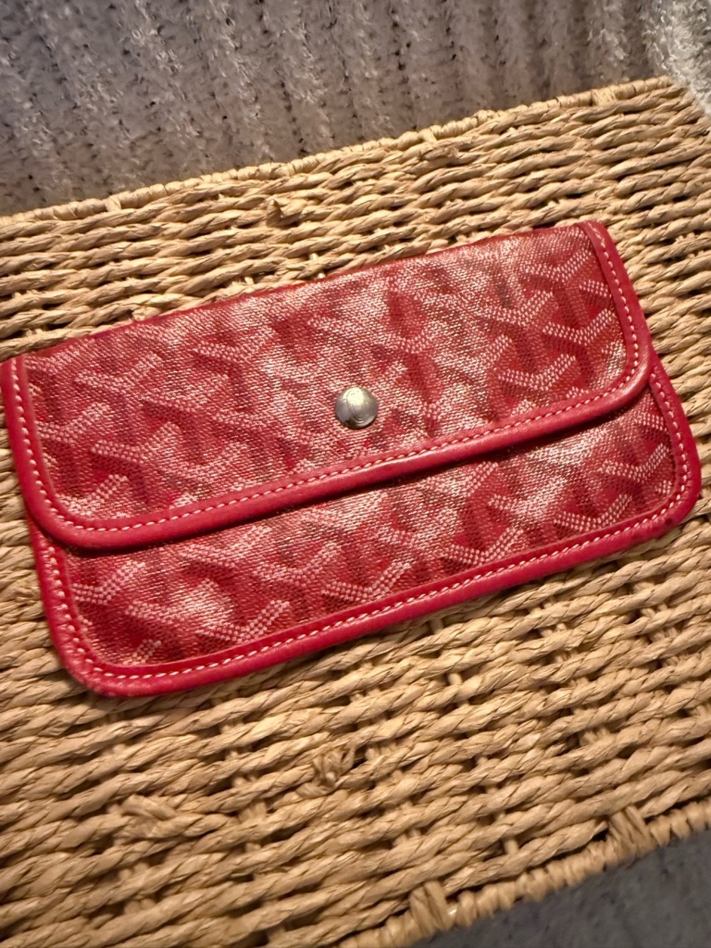 GOYARD Red Leather-Trim Patterned Clutch Wallet
